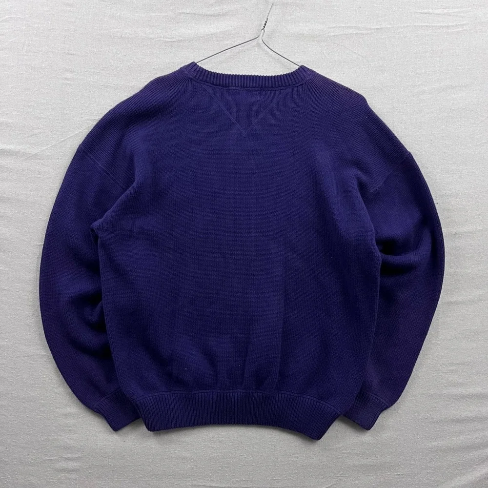 Eddie Bauer Crewneck Sweater Mens Large Purple Vintage 100% Cotton Ribbed Knit - Picture 2 of 5